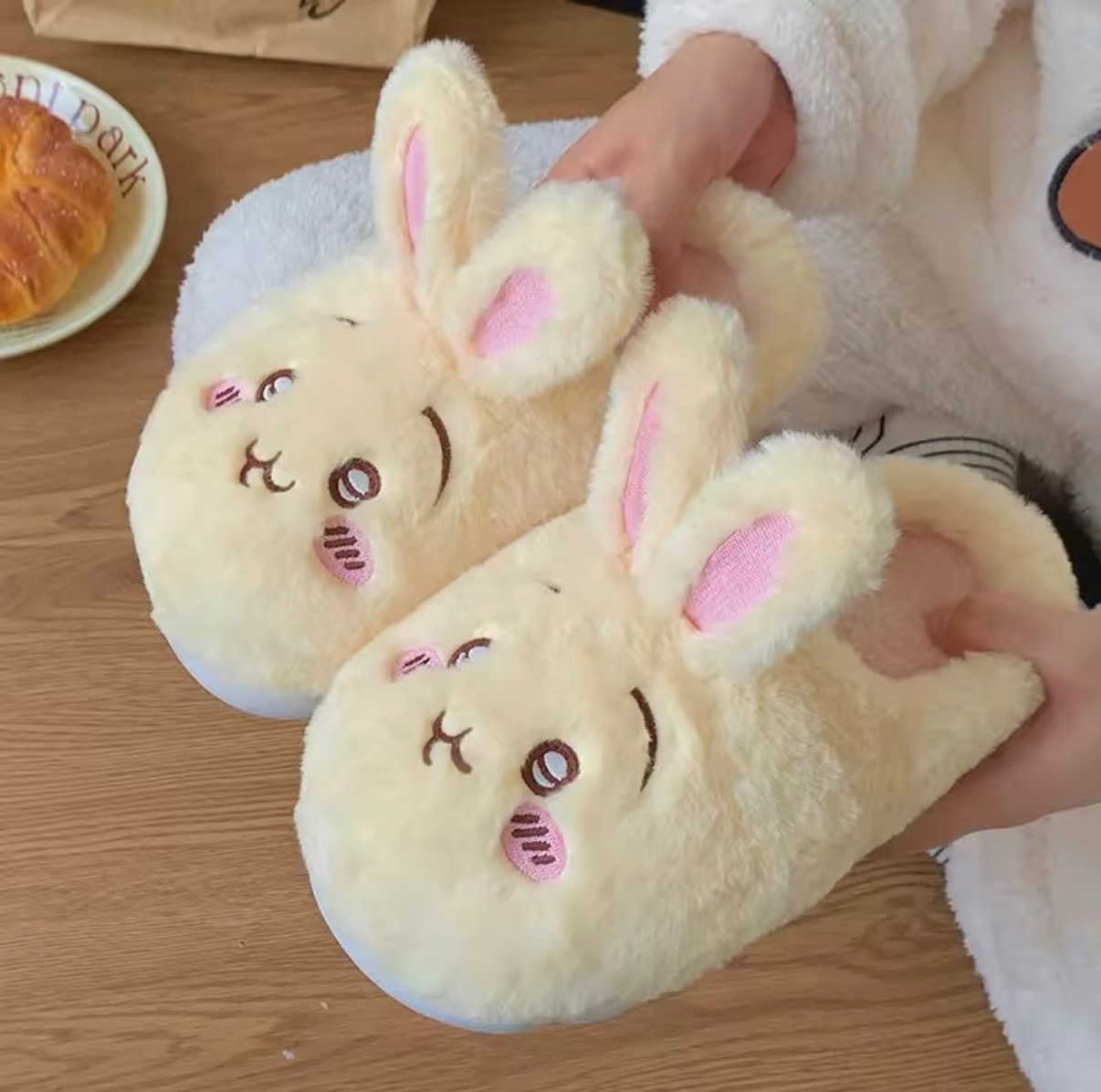 Cream Bunny Plush Slippers