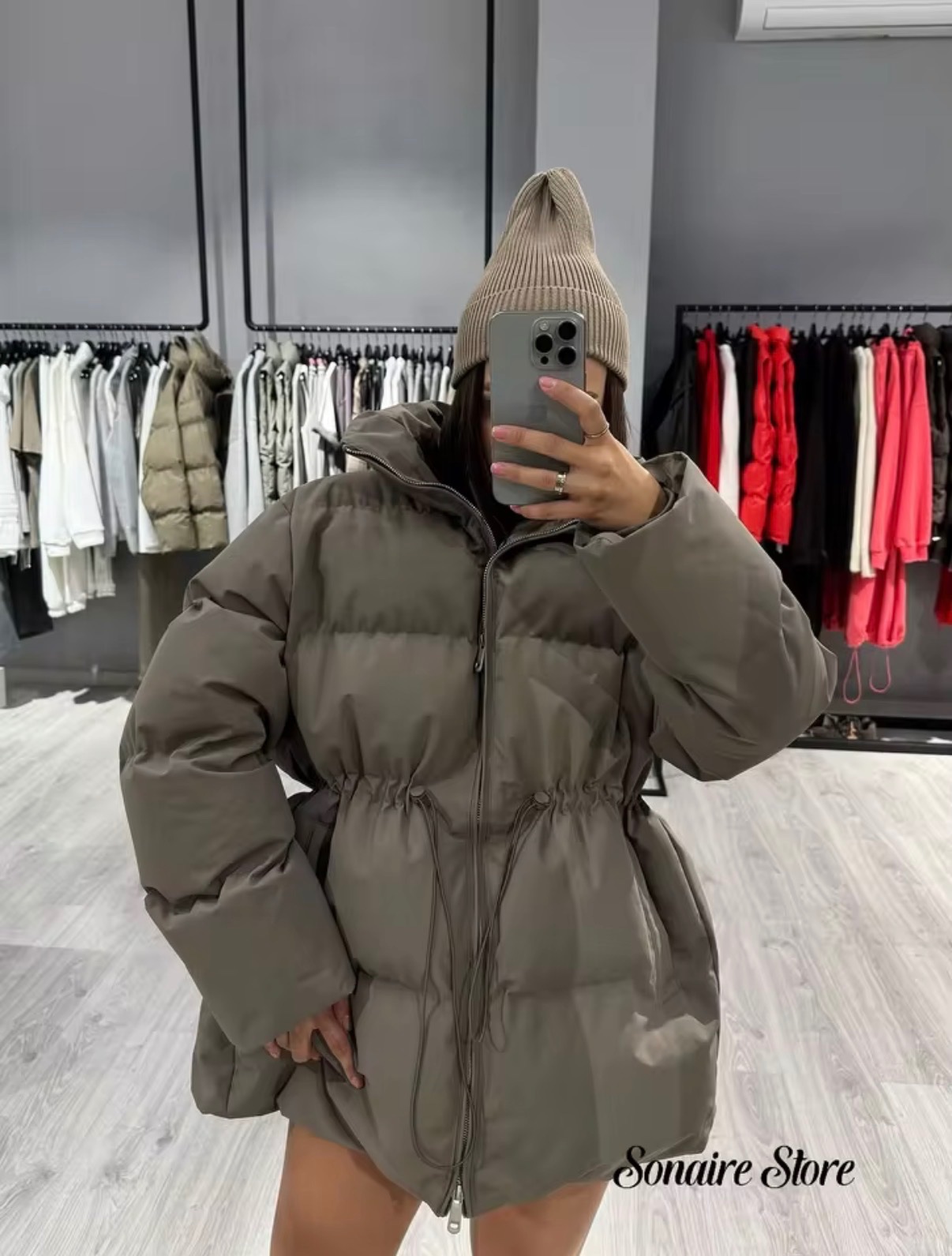 Drawstring Waist Puffer Jacket