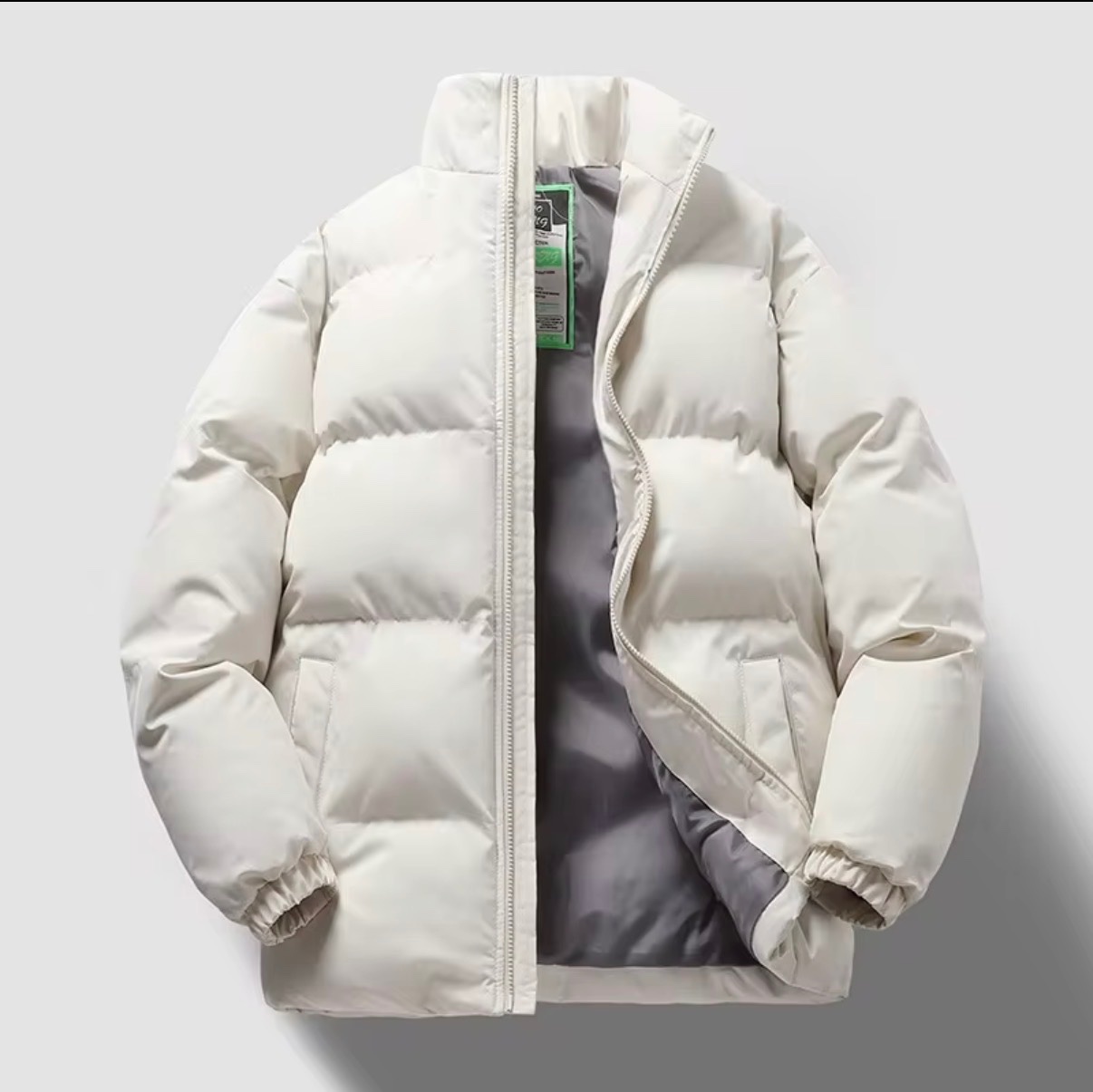 Cream Stand Collar Puffer Jacket