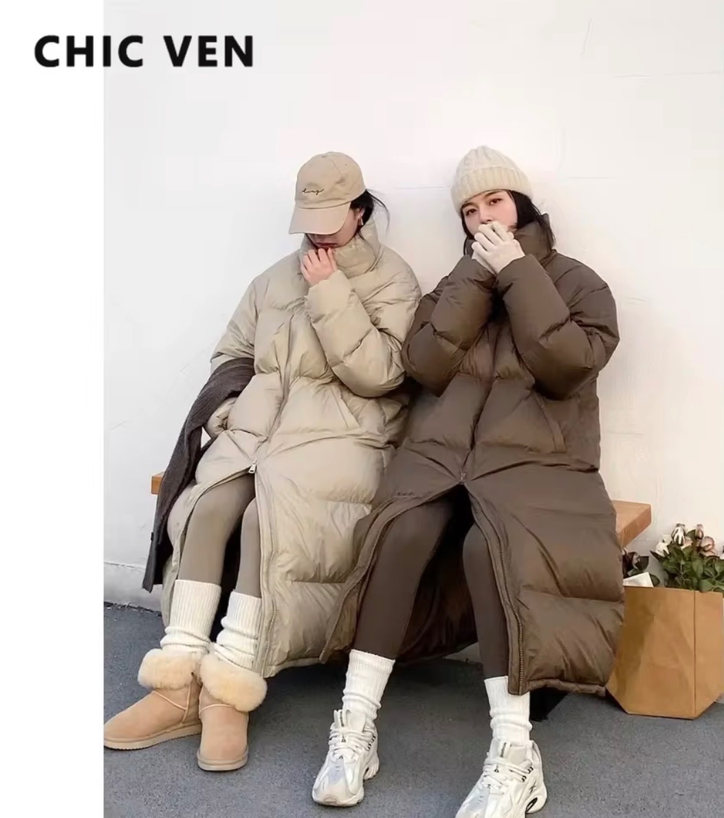 Long Oversized Puffer Coat with Stand Collar