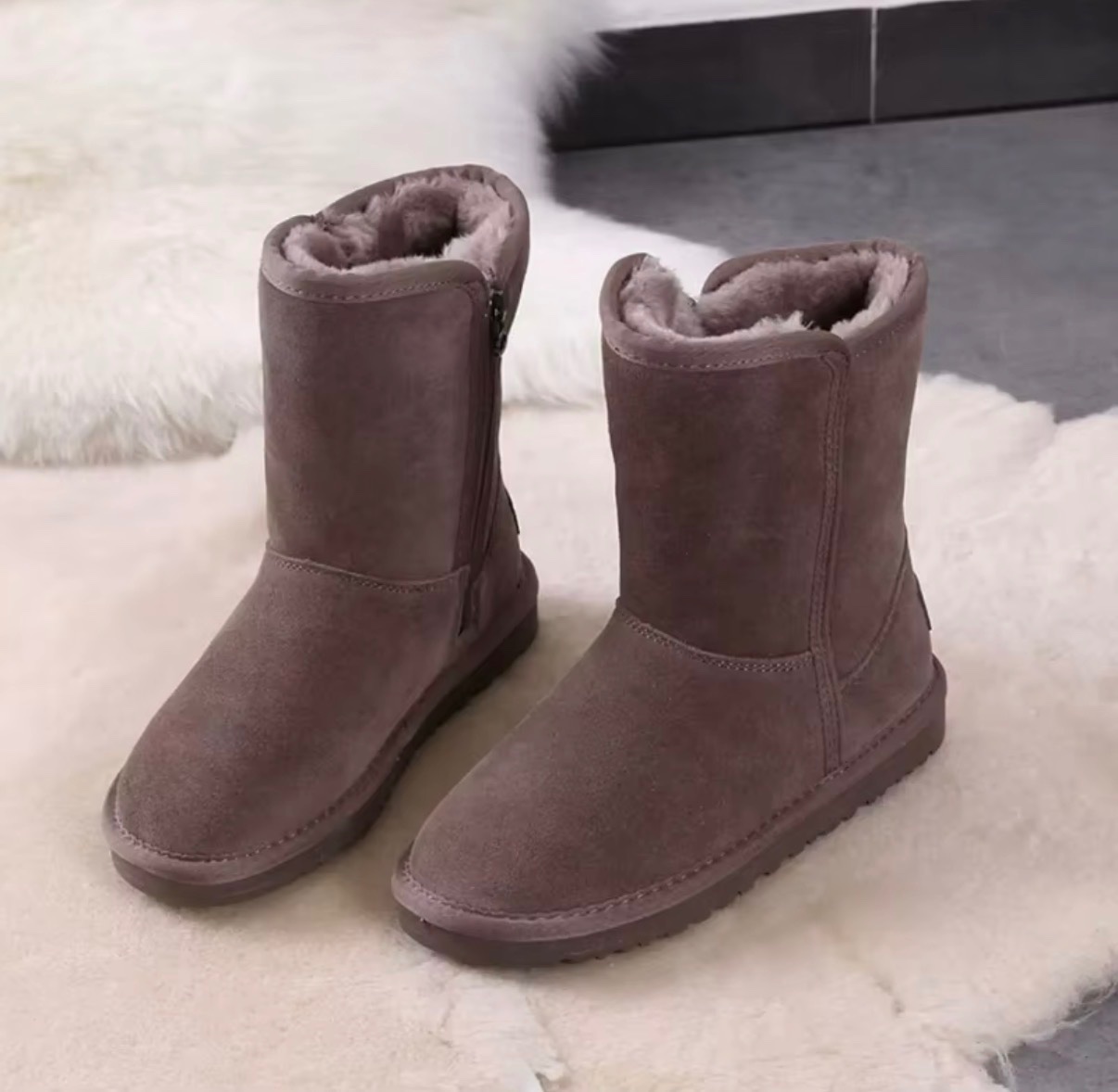 Mid-Calf Suede Boots with Plush Lining